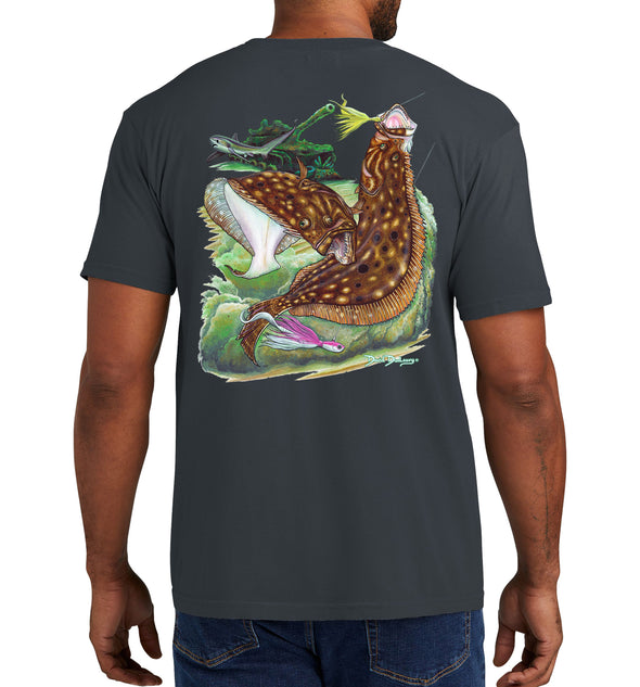 Men's Flounder Reef Short Sleeve Garment Dyed Denim Pocket T-Shirt