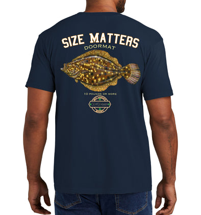 Men's Size Matters Flounder Short Sleeve Garment Dyed True Navy Pocket T-Shirt