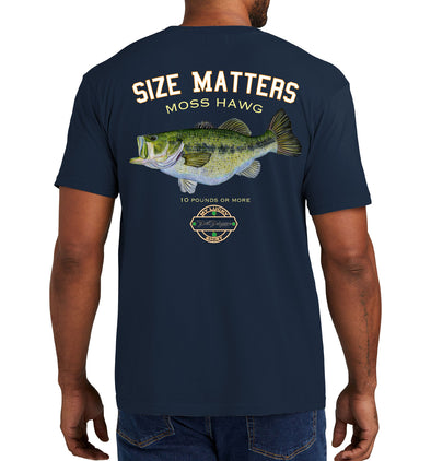 Men's Size Matters Largemouth Bass Short Sleeve Garment Dyed Navy Pocket T-Shirt