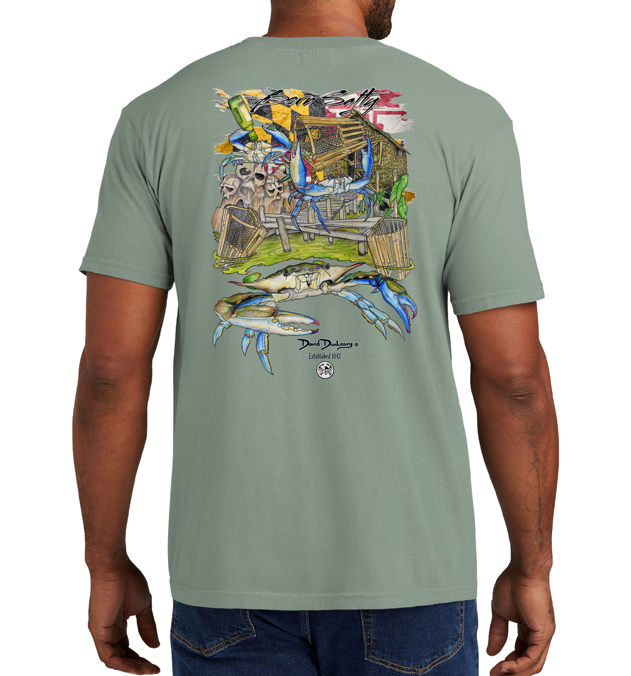 Men's Born Salty Maryland Blue Crab Short Sleeve Garment Dyed Bay Pocket T-Shirt