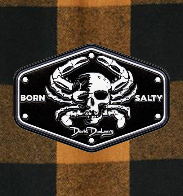 Men’s Born Salty Skull Crab Tobacco Black Buffalo Flannel Shirt