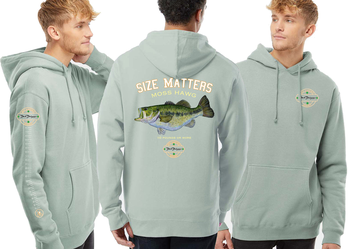 Men's Size Matters Largemouth Bass Dusty Sage Fleece Hooded Sweatshirt
