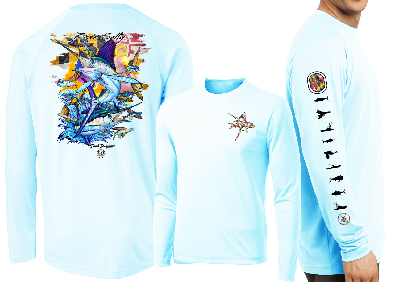 Men’s Born Salty Maryland White Marlin Performance Long Sleeve