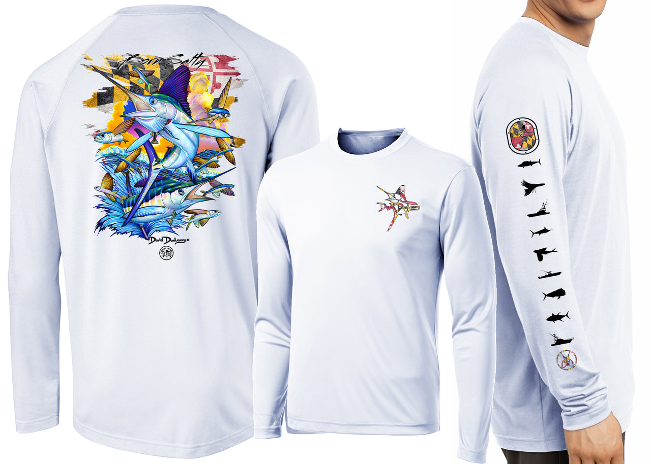 Men’s Born Salty Maryland White Marlin Performance Long Sleeve