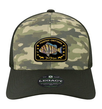 Sheepshead Toothy Critters Performance Dark Olive Green Camo Hat