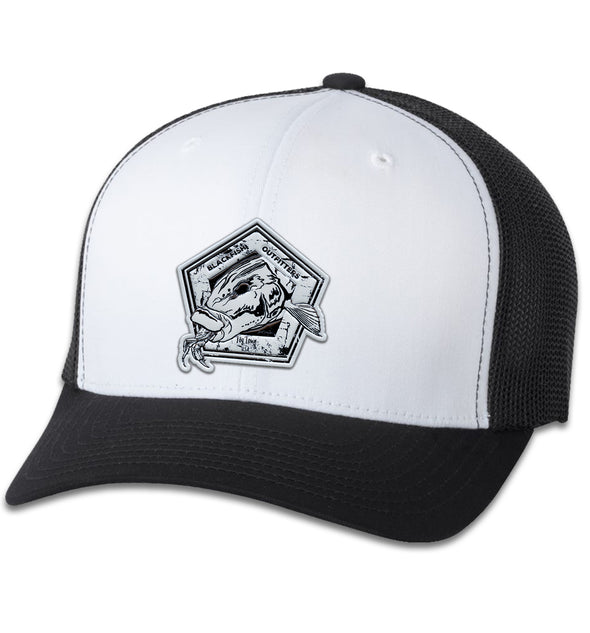 Blackfish Outfitters 6 Panel Trucker Flexfit Black White/Black Hat