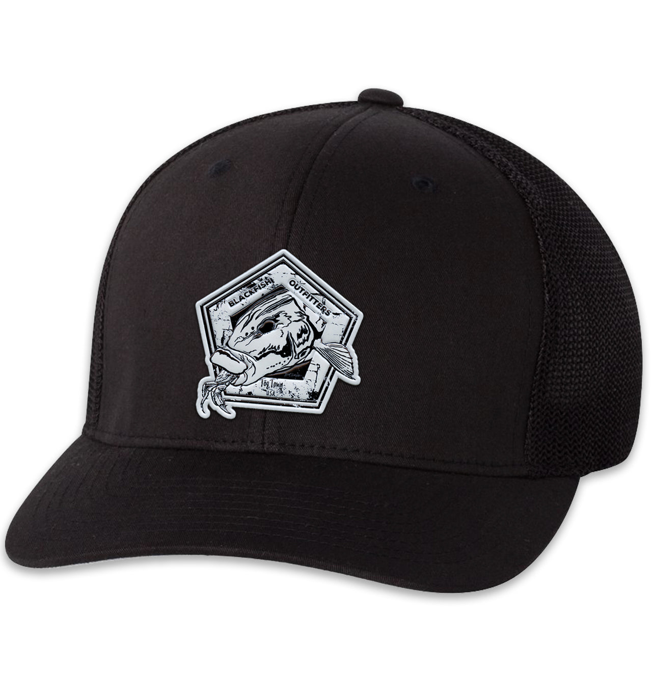 Blackfish Outfitters 6 Panel Trucker Flexfit Black Black Hat
