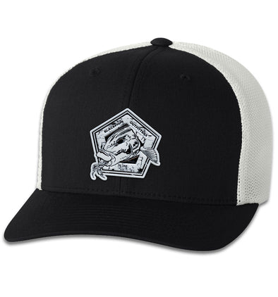 Blackfish Outfitters 6 Panel Trucker Flexfit Black White Hat