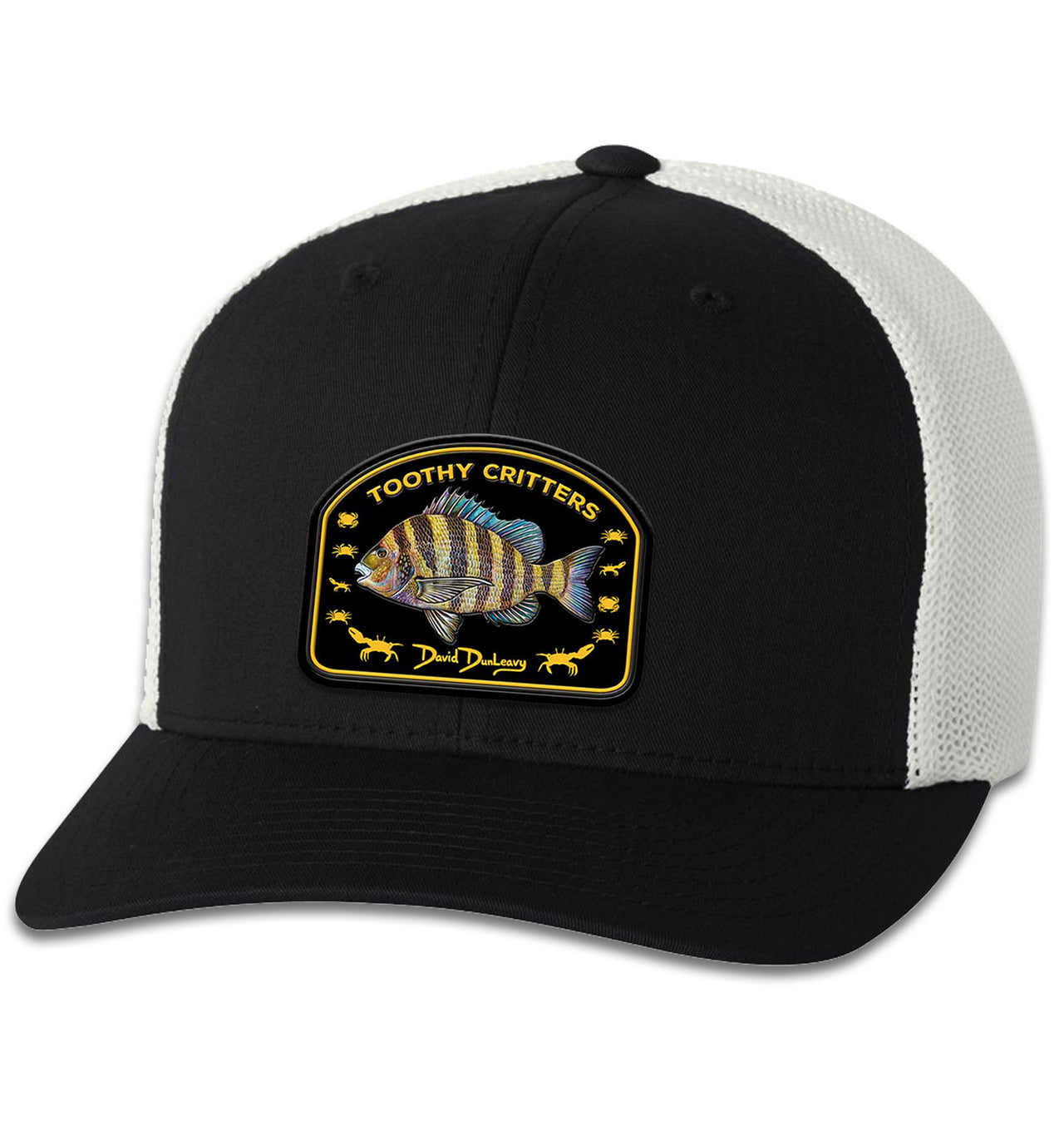 Sheepshead Toothy Critters 6 Panel Trucker Flexfit Black White Hat