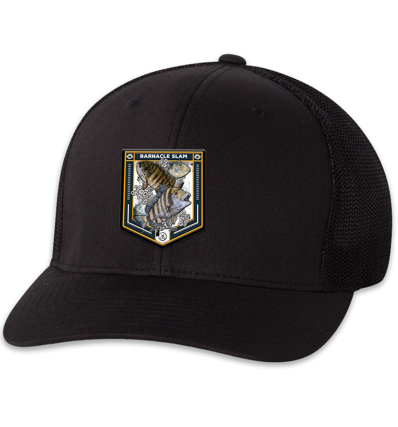 Barnacle Slam 6 Panel Trucker Flexfit Black Black Hat