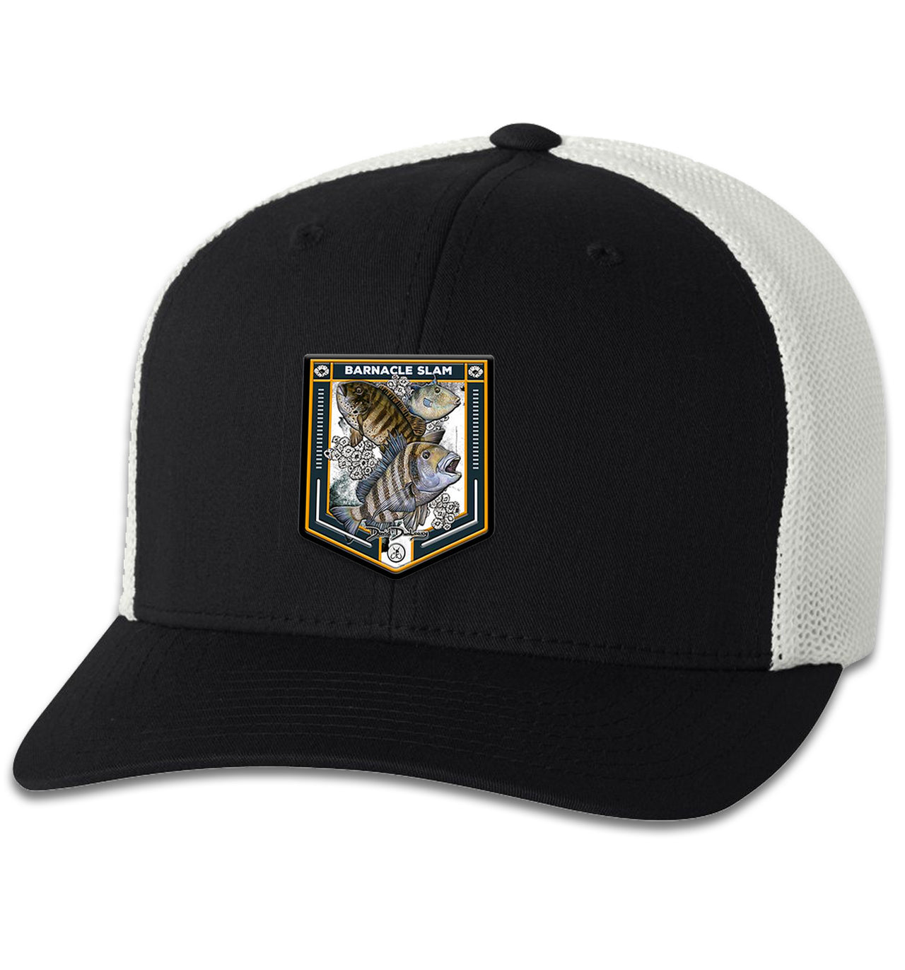 Barnacle Slam 6 Panel Trucker Flexfit Black White Hat