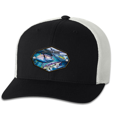 Bluefin Tuna 6 Panel Trucker Flexfit Black White Hat