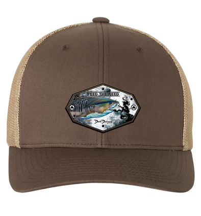 Tiger Shark & Mermaid 6 Panel Trucker Flexfit Brown Khaki Hat