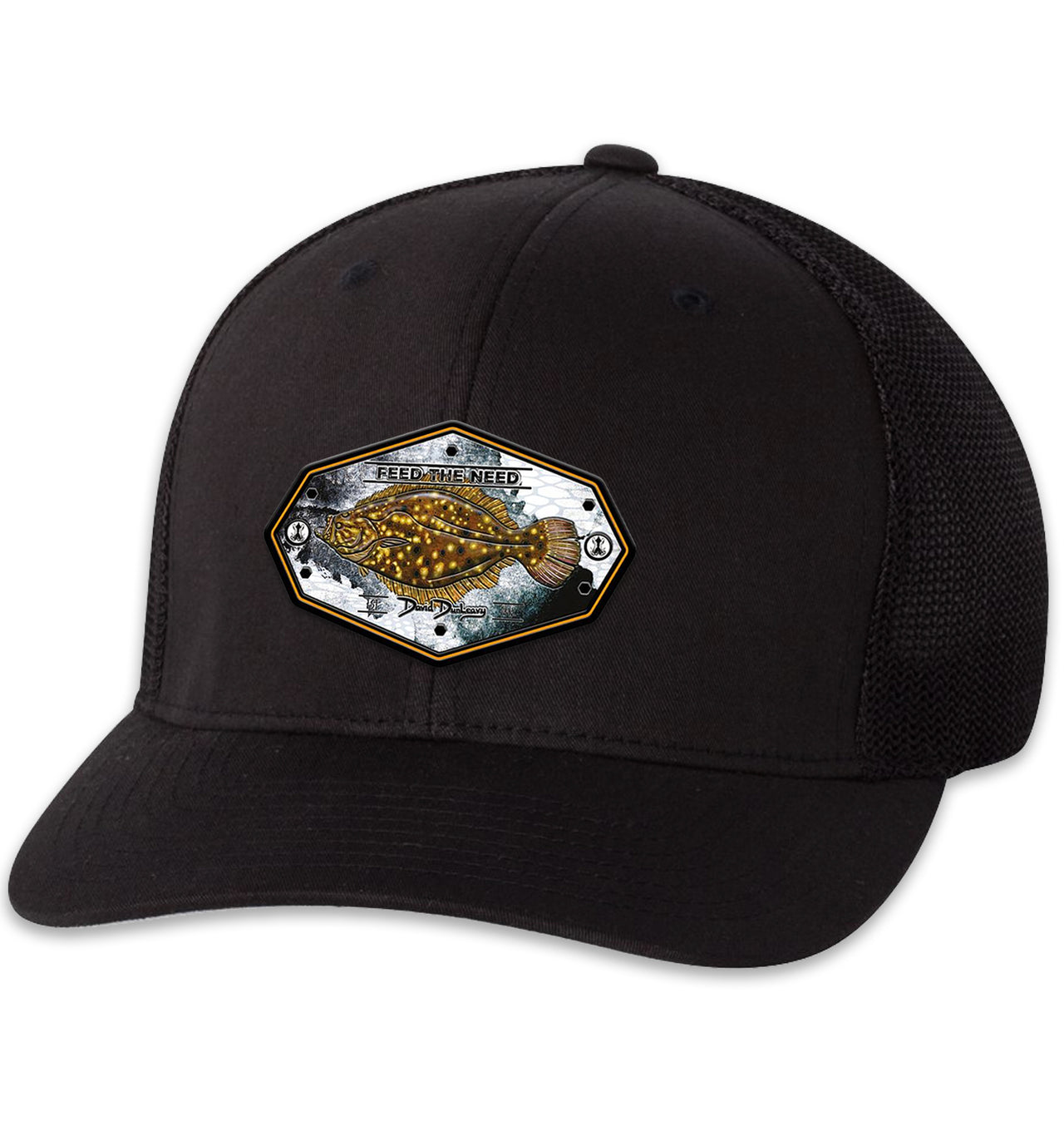 Flounder Kraken 6 Panel Trucker Flexfit Hat Black Black
