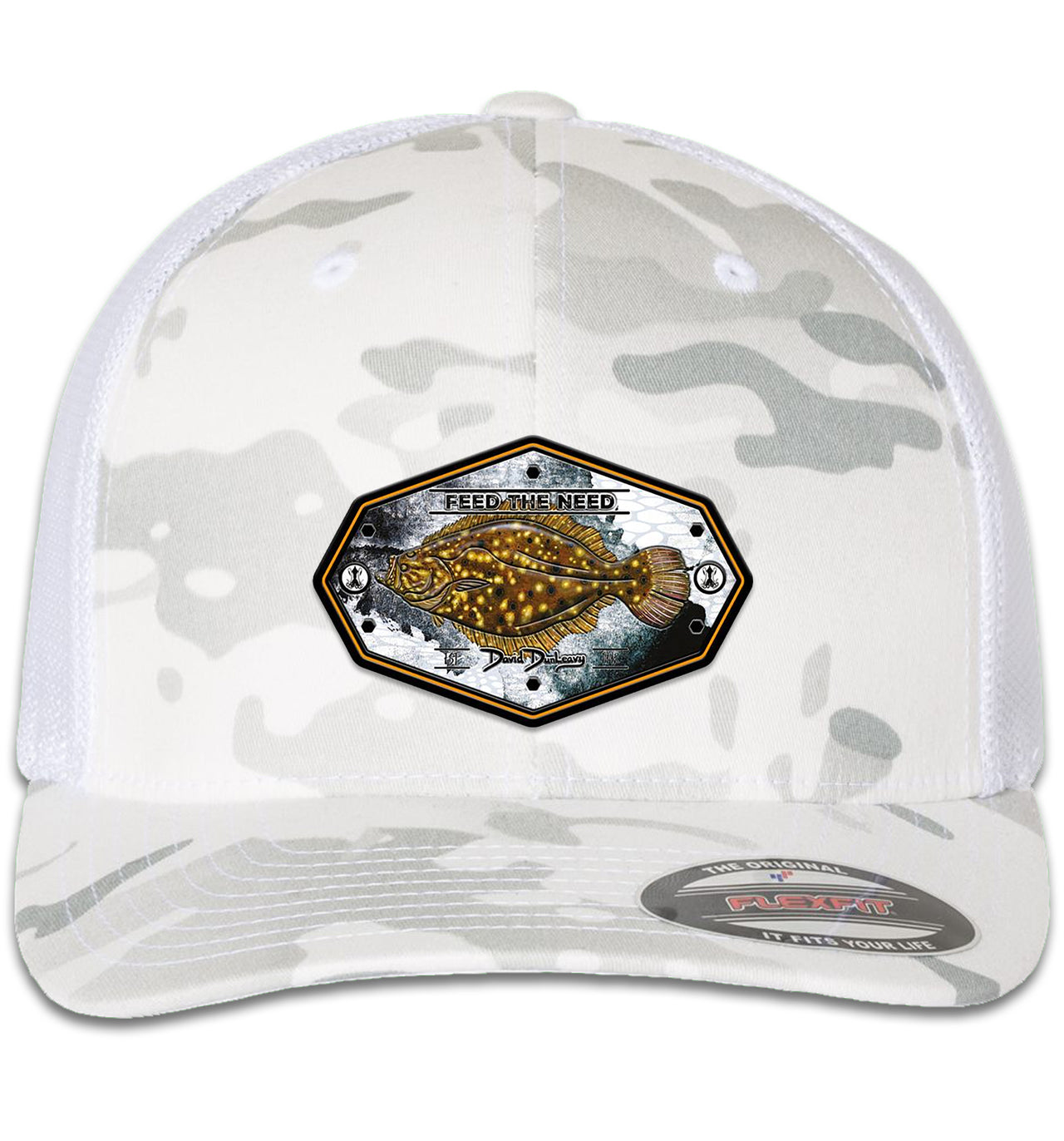 Flounder Kraken 6 Panel Trucker Flexfit Multicam Alpine White Hat