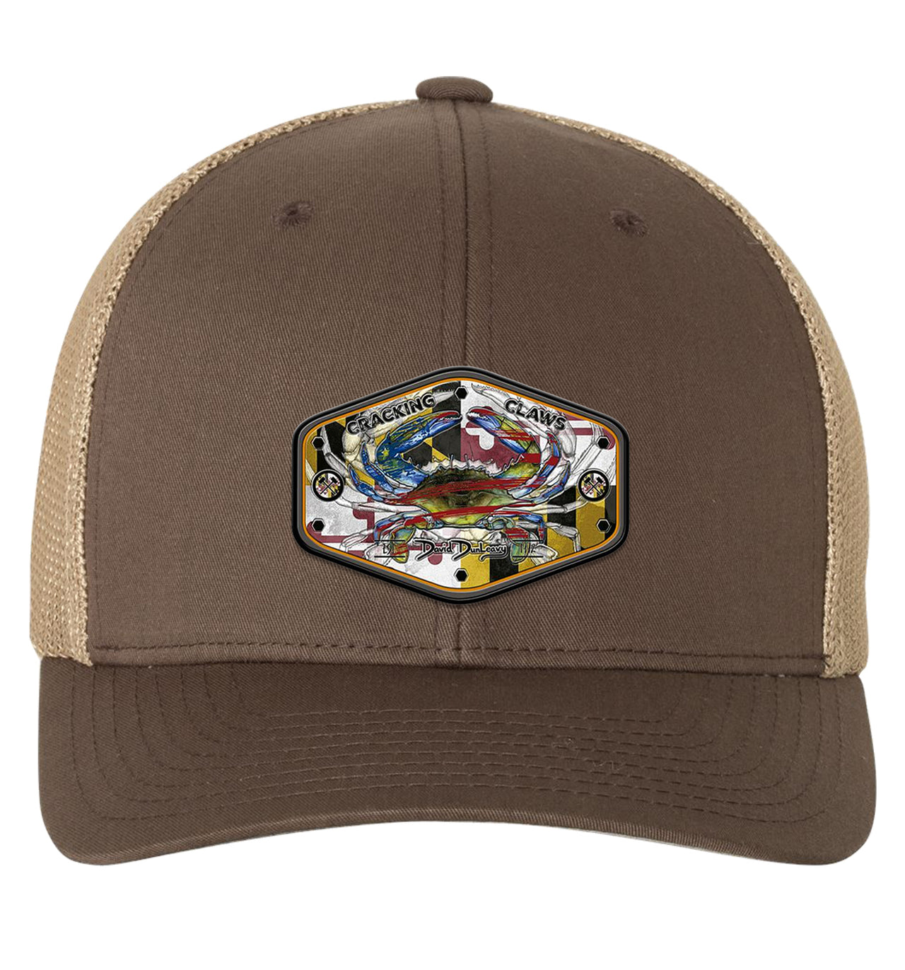Maryland Ameri Blue Crab 6 Panel Brown Khaki Flexfit Trucker Hat