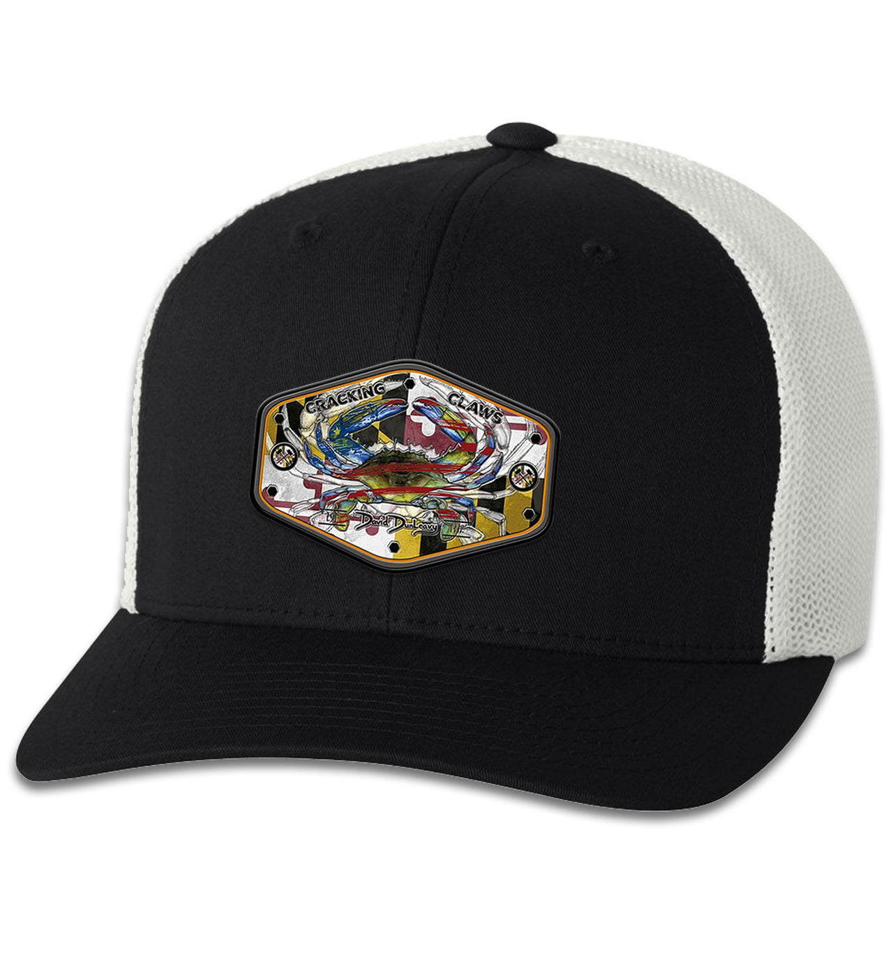 Maryland Ameri Blue Crab 6 Panel Black White Flexfit Trucker Hat