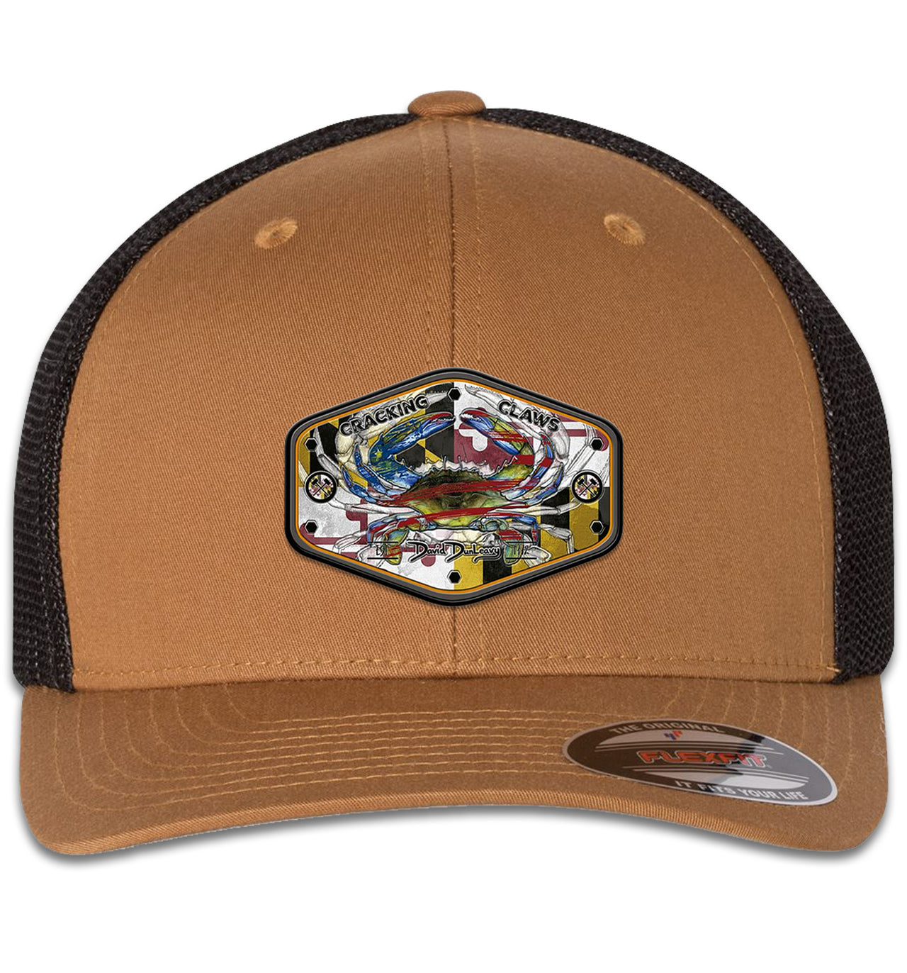 Maryland Ameri Blue Crab 6 Panel Caramel Black Flexfit Trucker Hat