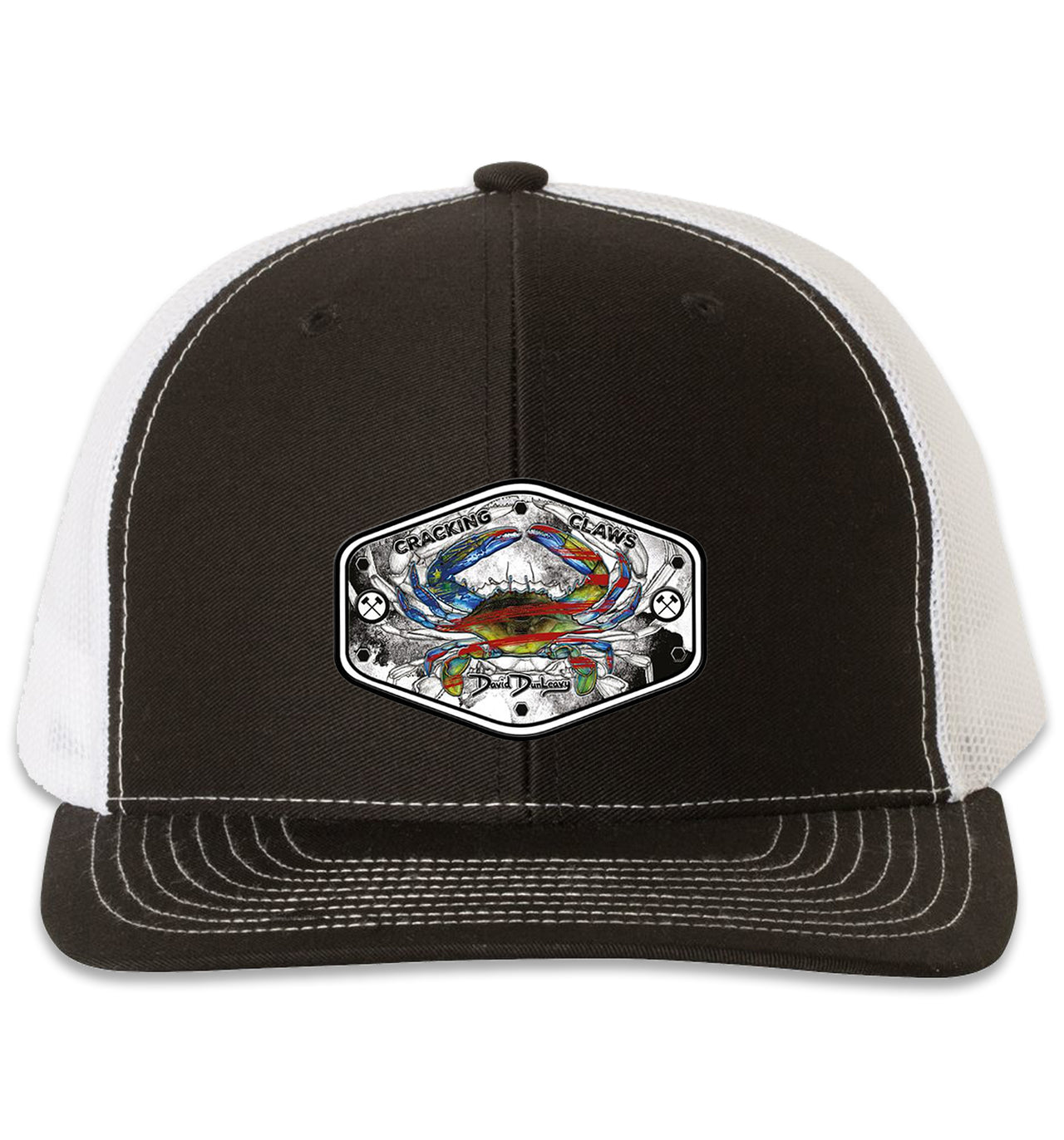 American Blue Crab Panel Trucker Snap Back Hat Heather Black/White XL