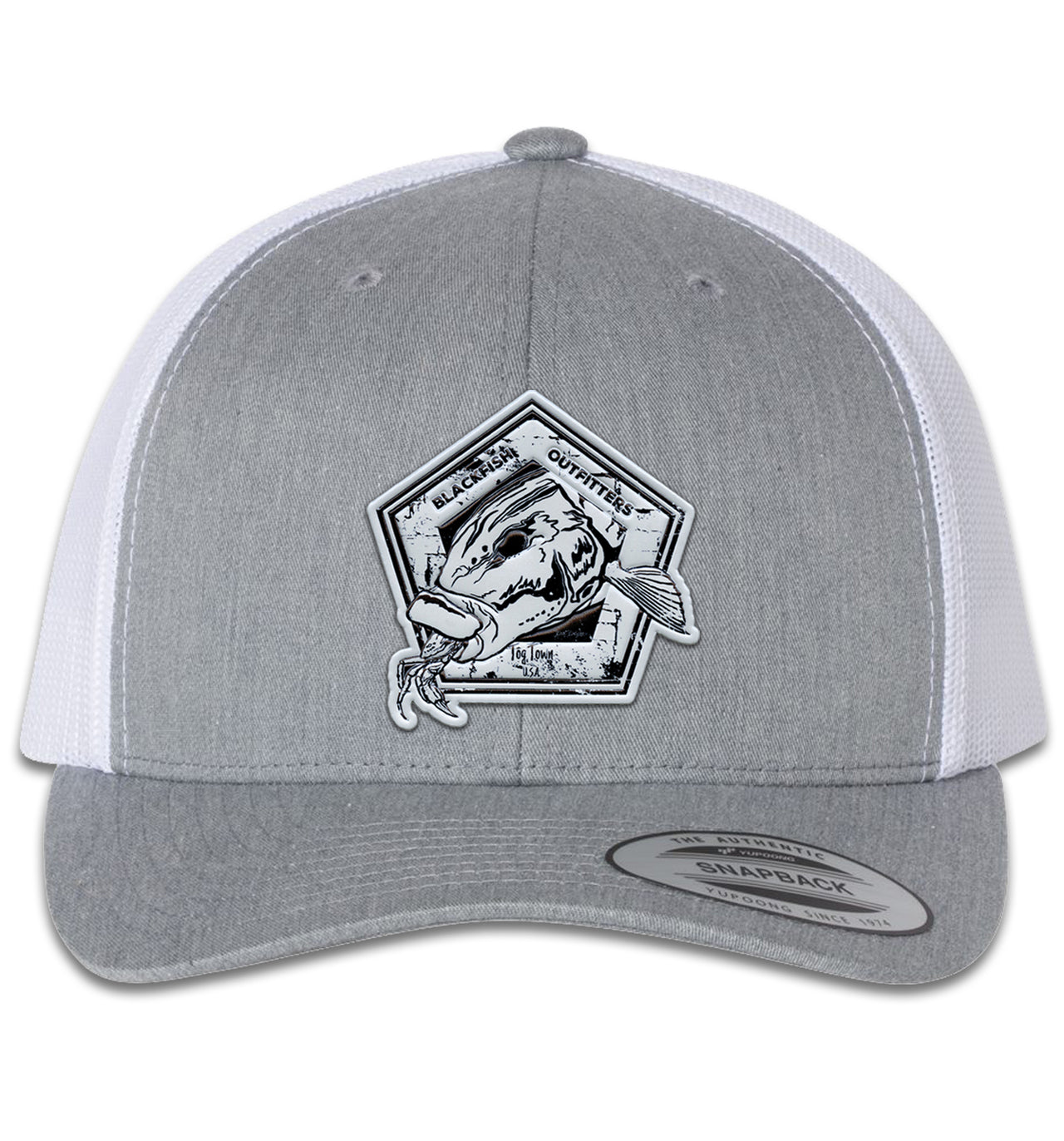 Blackfish Outfitters 6 Panel Trucker Snap Back Heather Grey White
