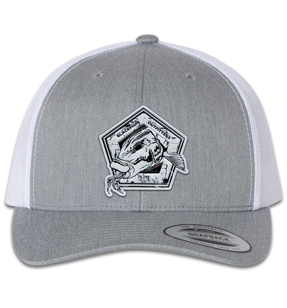 Blackfish Outfitters 6 Panel Trucker Snap Back Heather Grey White
