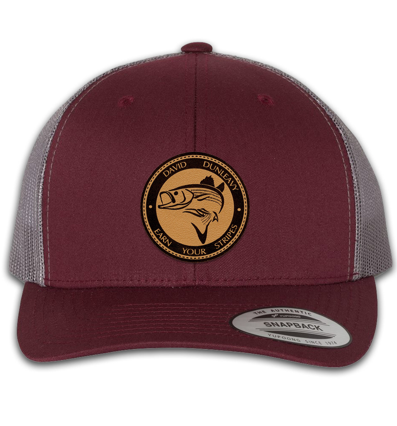 Striper Deco 6 Panel Trucker Snap Back Maroon Grey Hat