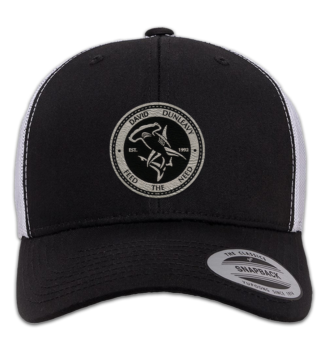 Hammerhead Shark 6 Panel Trucker Snap Back Black White Hat