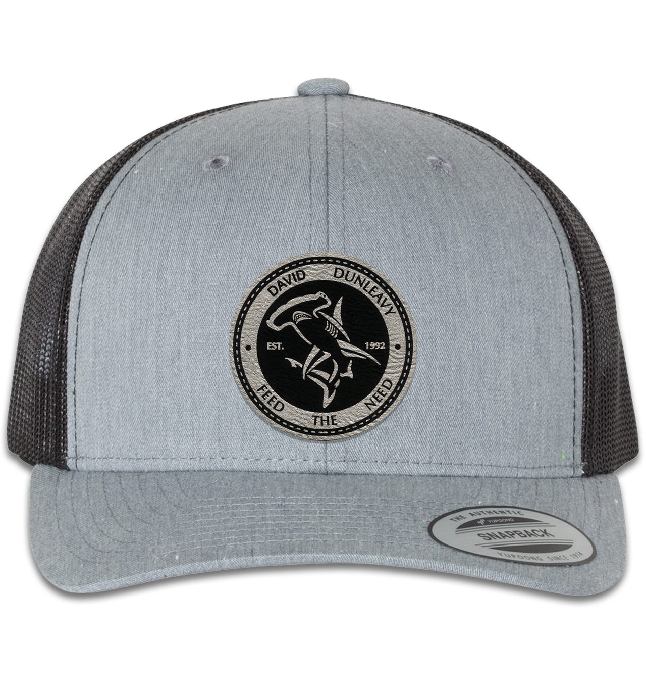 Hammerhead Shark 6 Panel Trucker Snap Back Heather Grey Black Hat