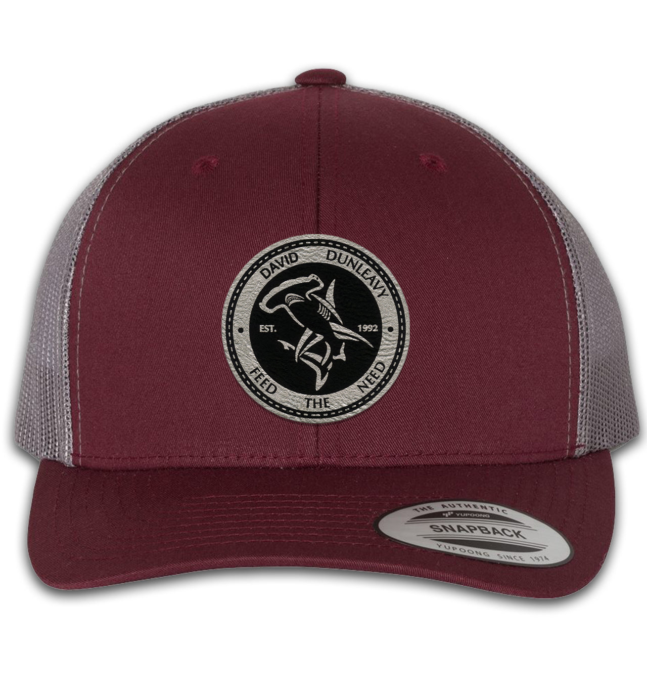 Hammerhead Shark 6 Panel Trucker Snap Back Maroon Grey Hat