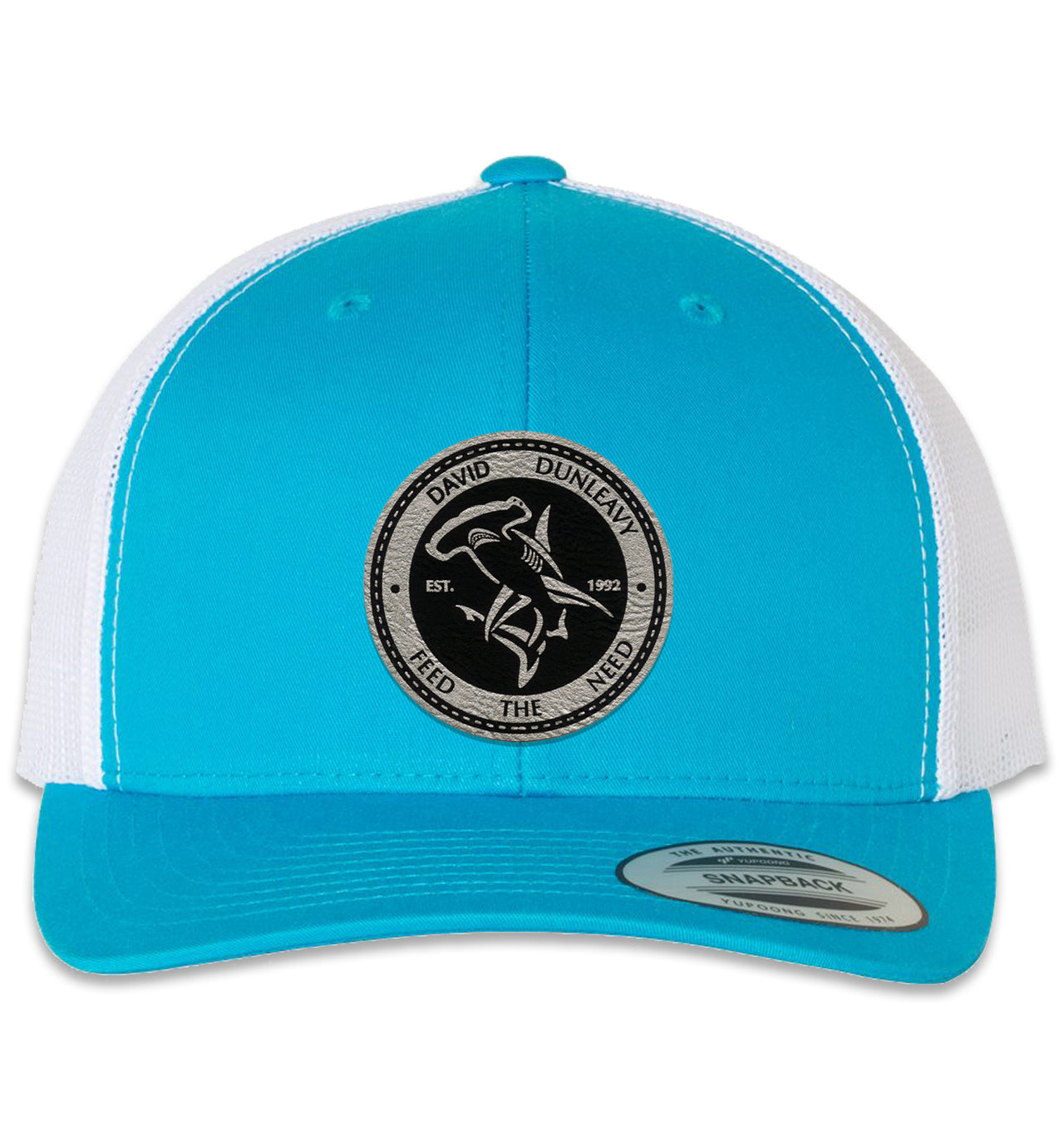 Hammerhead Shark 6 Panel Trucker Snap Back Turquoise White Hat