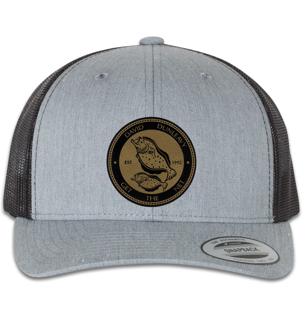 Flounder Deco 6 Panel Trucker Snap Back Heather Grey Black Hat