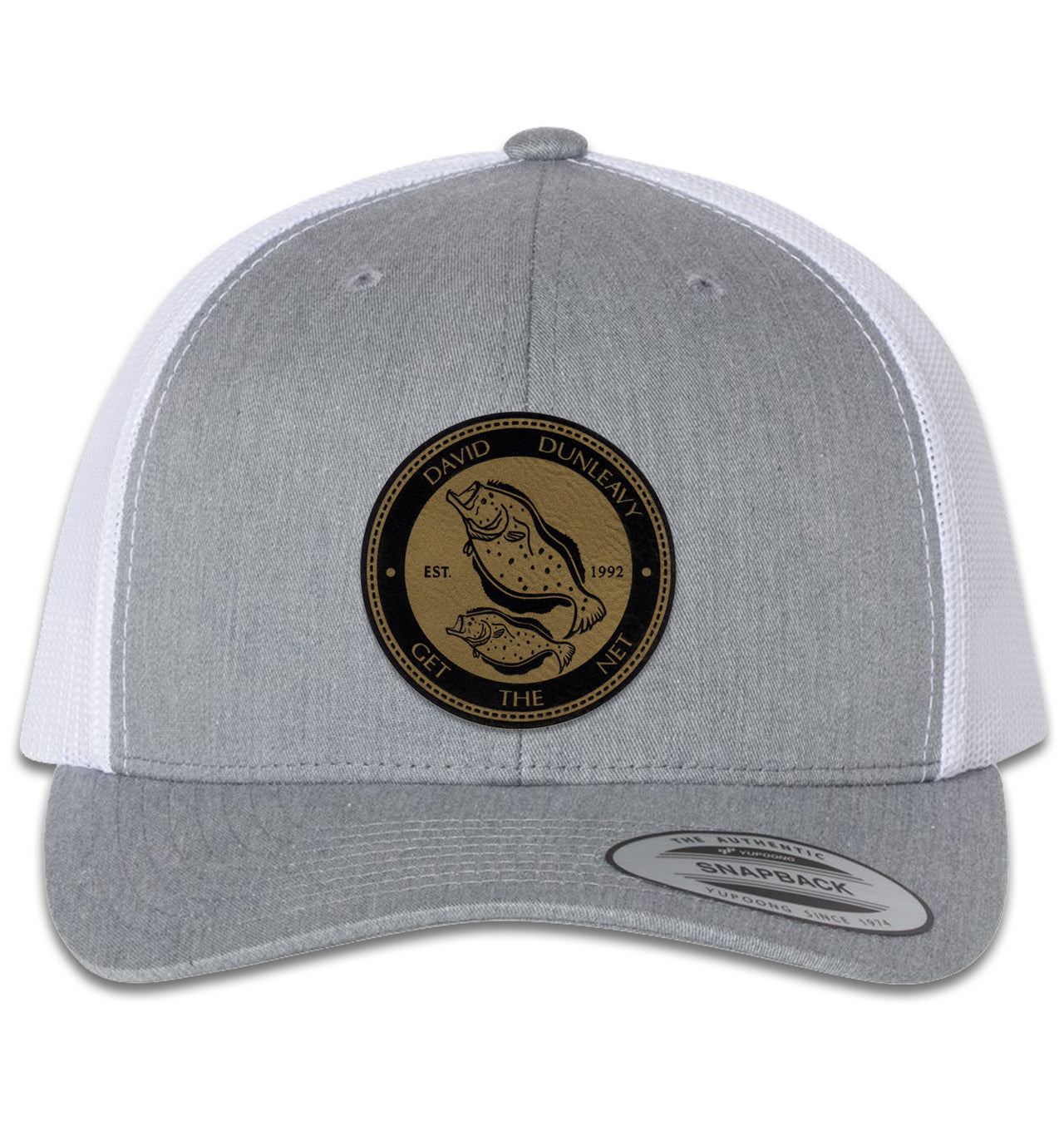Flounder Deco 6 Panel Trucker Snap Back Heather Grey White Hat