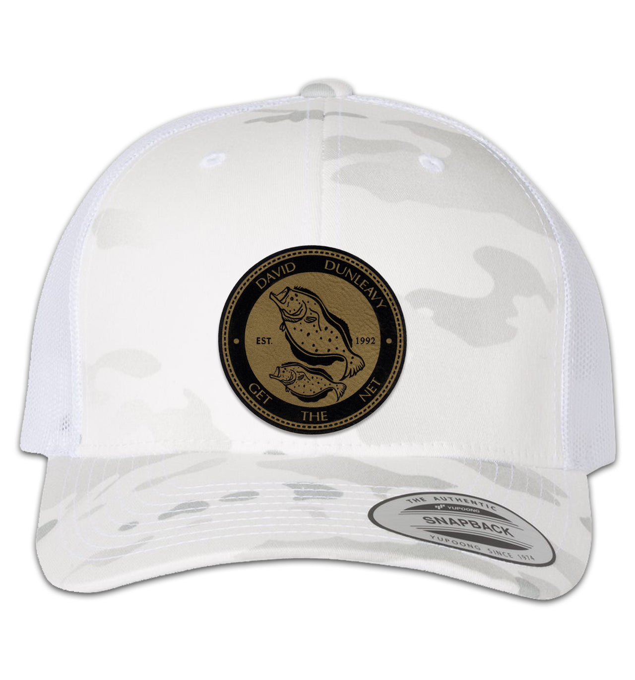 Flounder Deco 6 Panel Trucker Snap Back Multicam Alpine White Hat