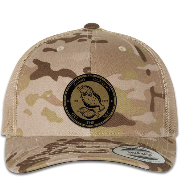 Flounder Deco 6 Panel Trucker Snap Back Multicam Arid Tan Hat