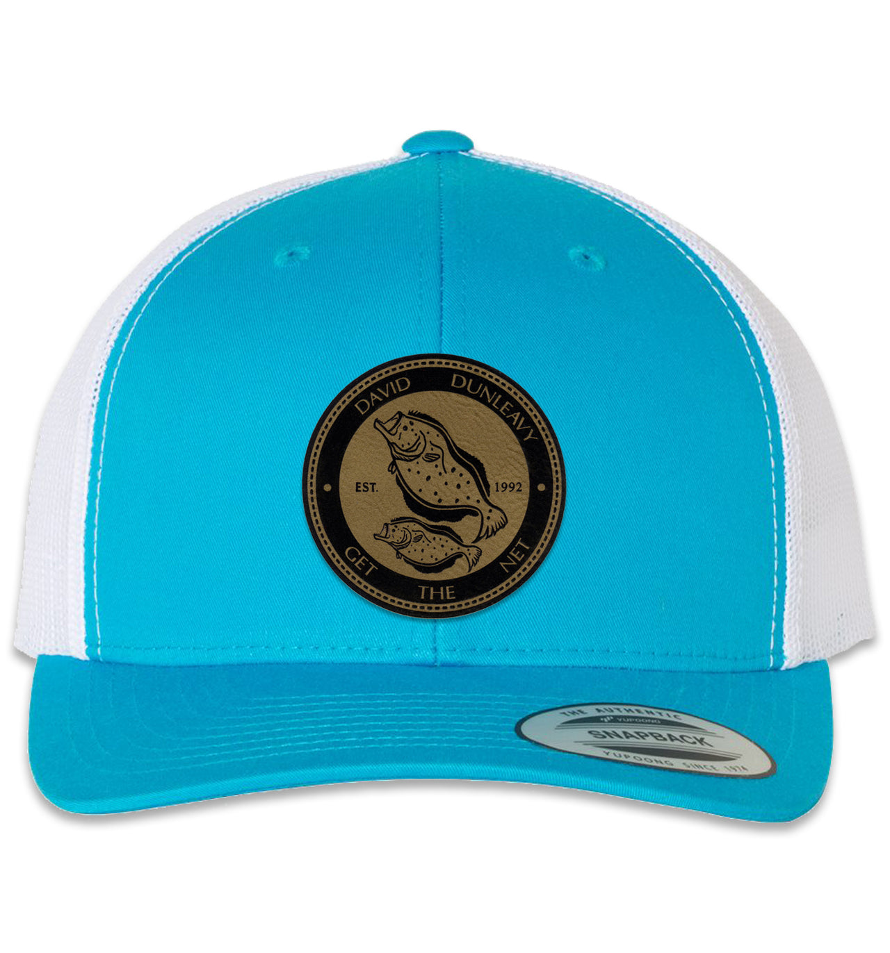Flounder Deco 6 Panel Trucker Snap Back Turquoise White Hat