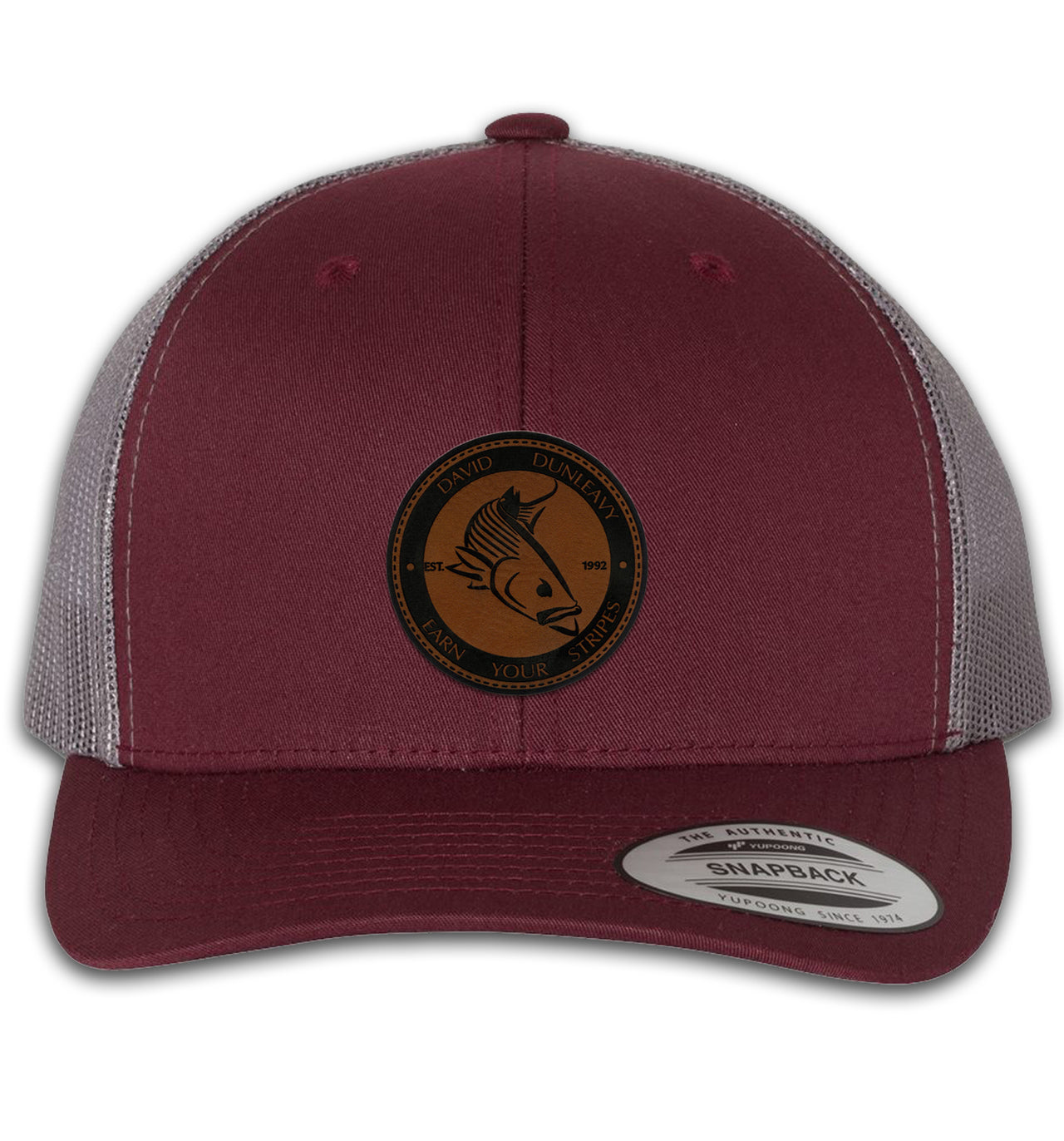Mad Striper 6 Panel Trucker Snap Back Maroon Grey Hat