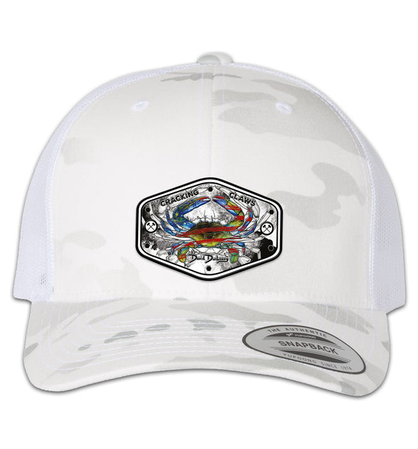 American Blue Crab 6 Panel Trucker Snap Back Mulitcam Alpine White Hat