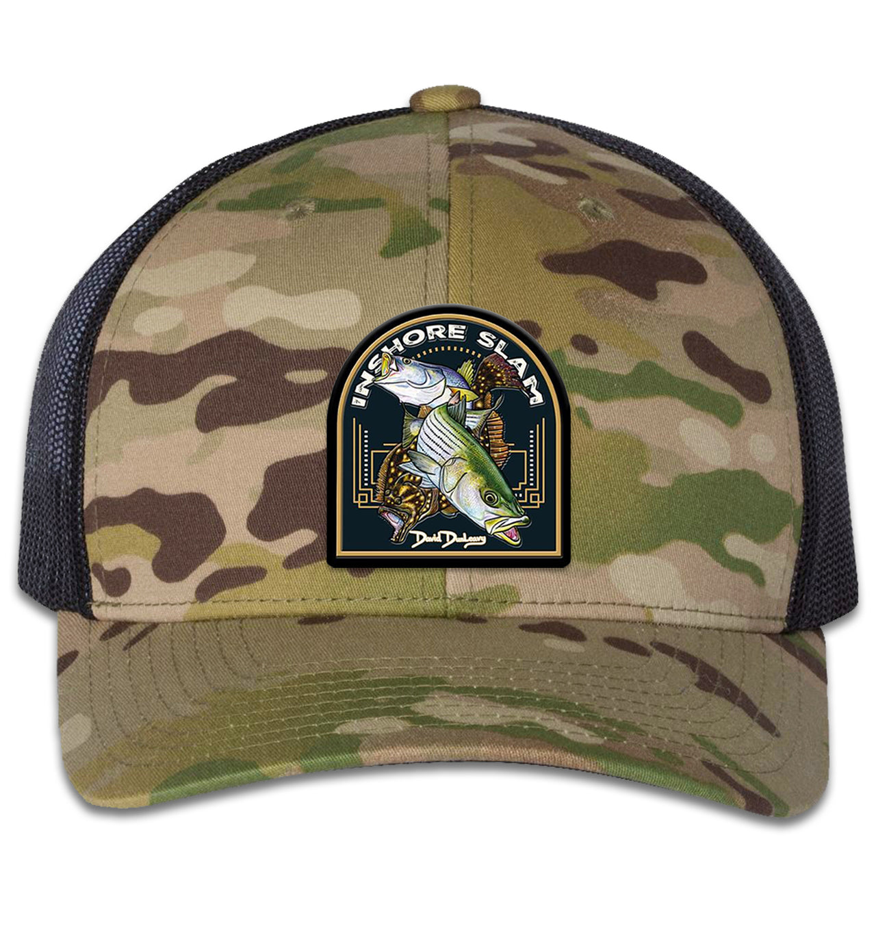 Inshore Slam 6 Panel Trucker Snapback Multicam Green Black