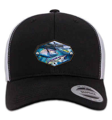 Bluefin Tuna 6 Panel Trucker Snap Back Black White Hat
