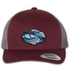 Bluefin Tuna 6 Panel Trucker Snap Back Hat Maroon Grey