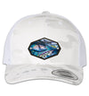 Bluefin Tuna Crab 6 Panel Trucker Snap Back Multicam Alpine White Hat