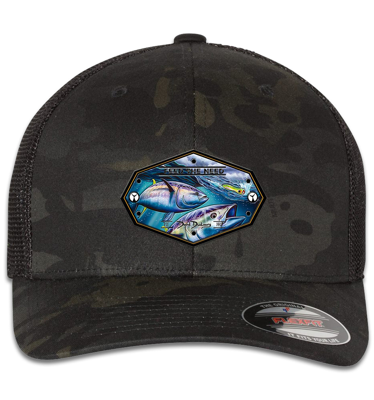 Bluefin Tuna Crab 6 Panel Trucker Snap Back Multicam Black Black Hat