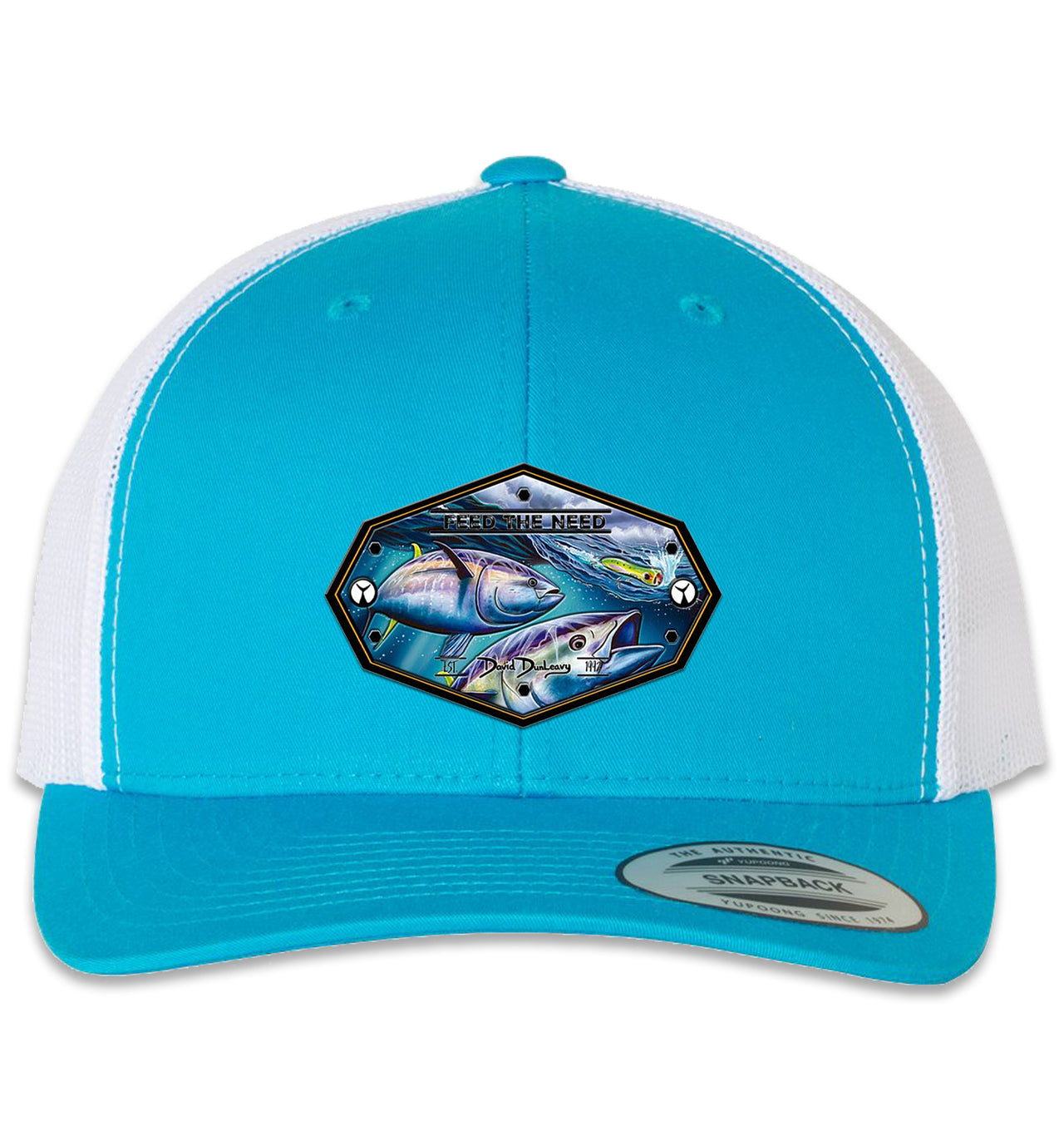 Bluefin Tuna 6 Panel Trucker Snap Back Turquoise White