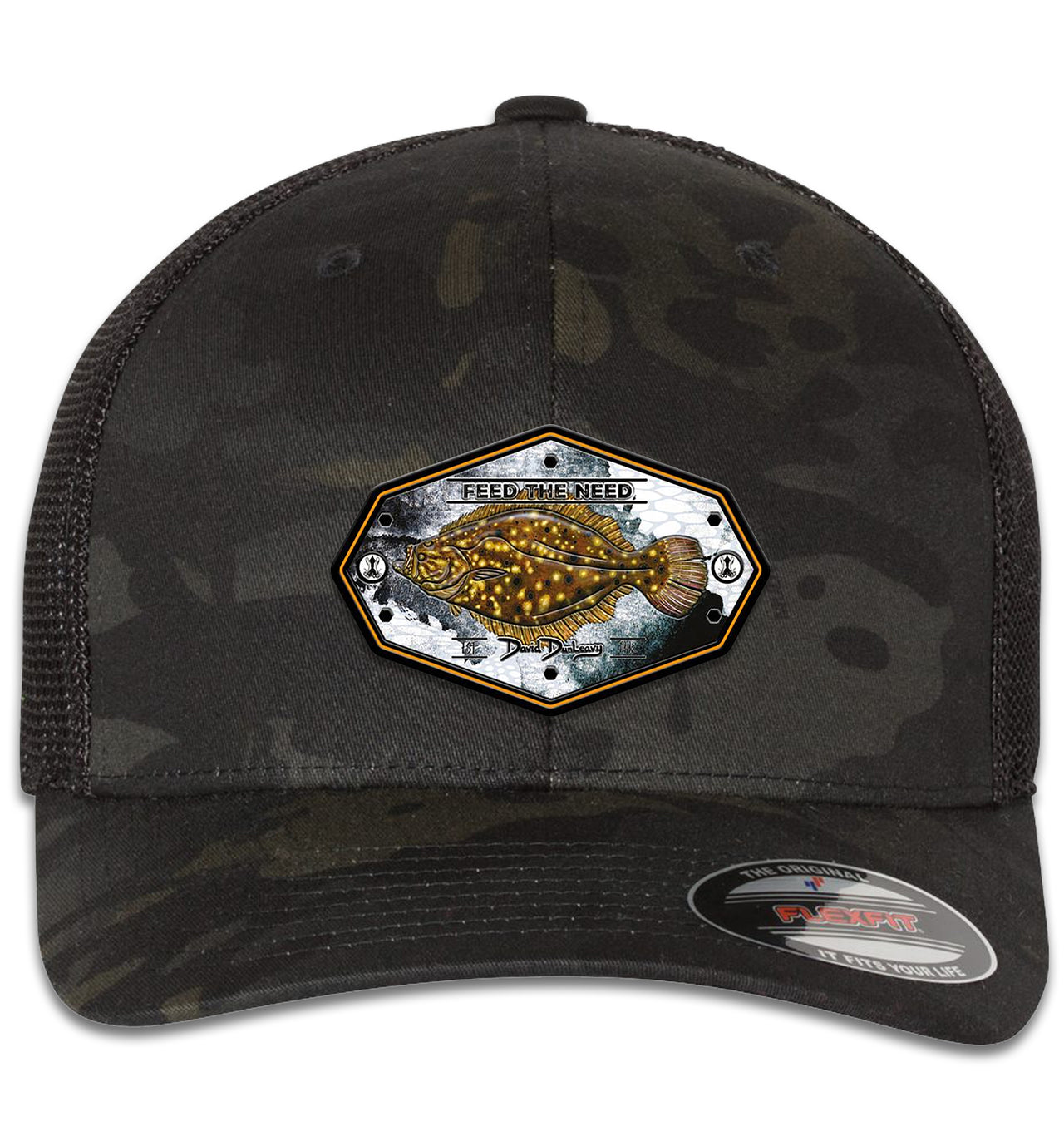 Flounder Kraken 6 Panel Trucker Snapback Multicam Black Black Hat