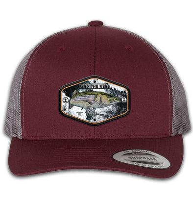 Stripah Kraken 6 Panel Trucker Snap Back Maroon Grey Hat
