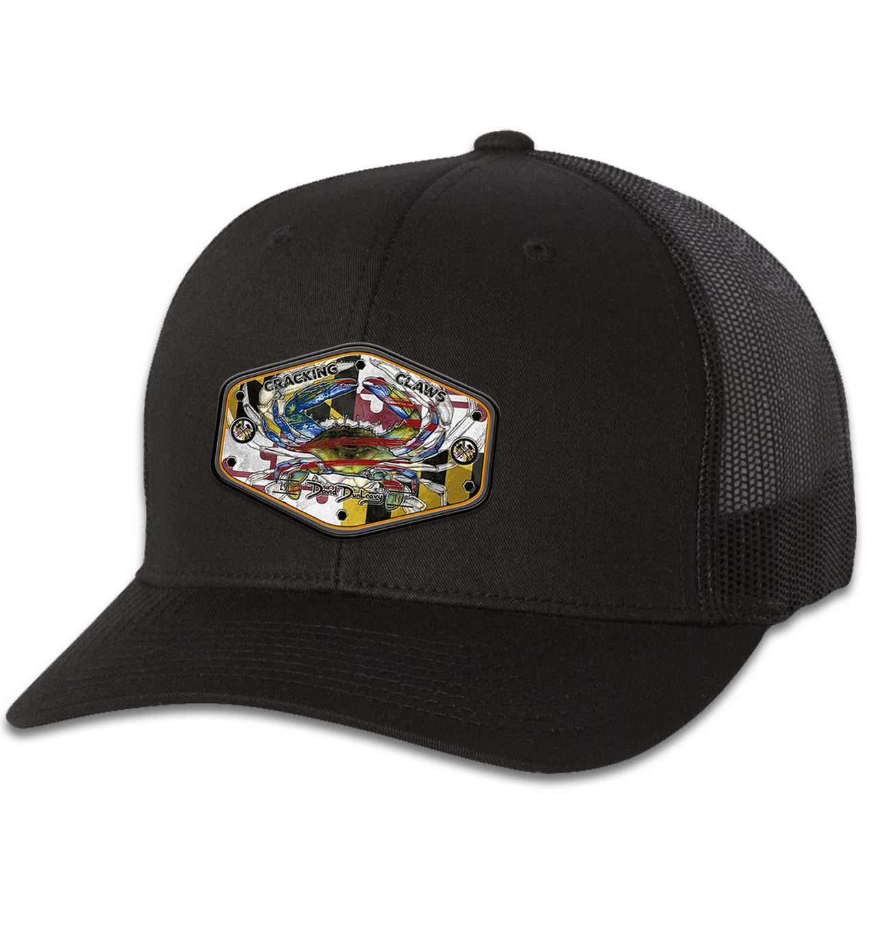 Maryland Ameri Blue Crab 6 Panel Trucker Snap Back Black Black Hat