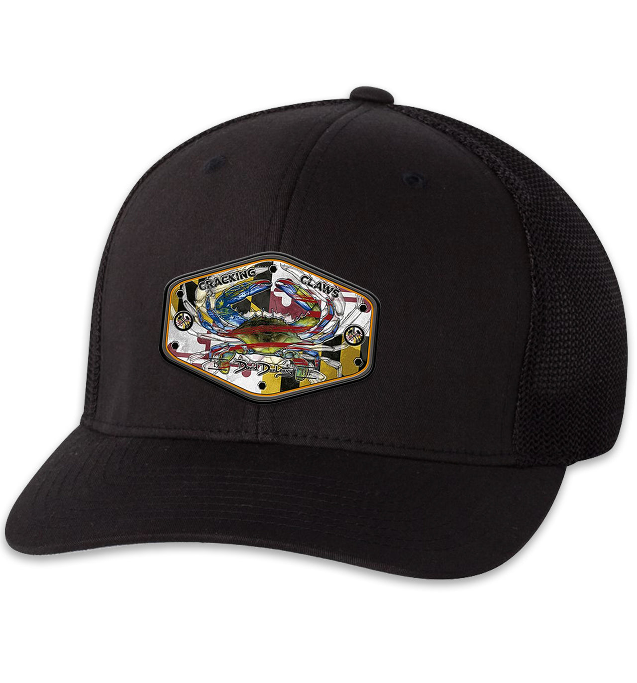 Maryland Ameri Blue Crab 6 Panel Black Black Flexfit Trucker Hat