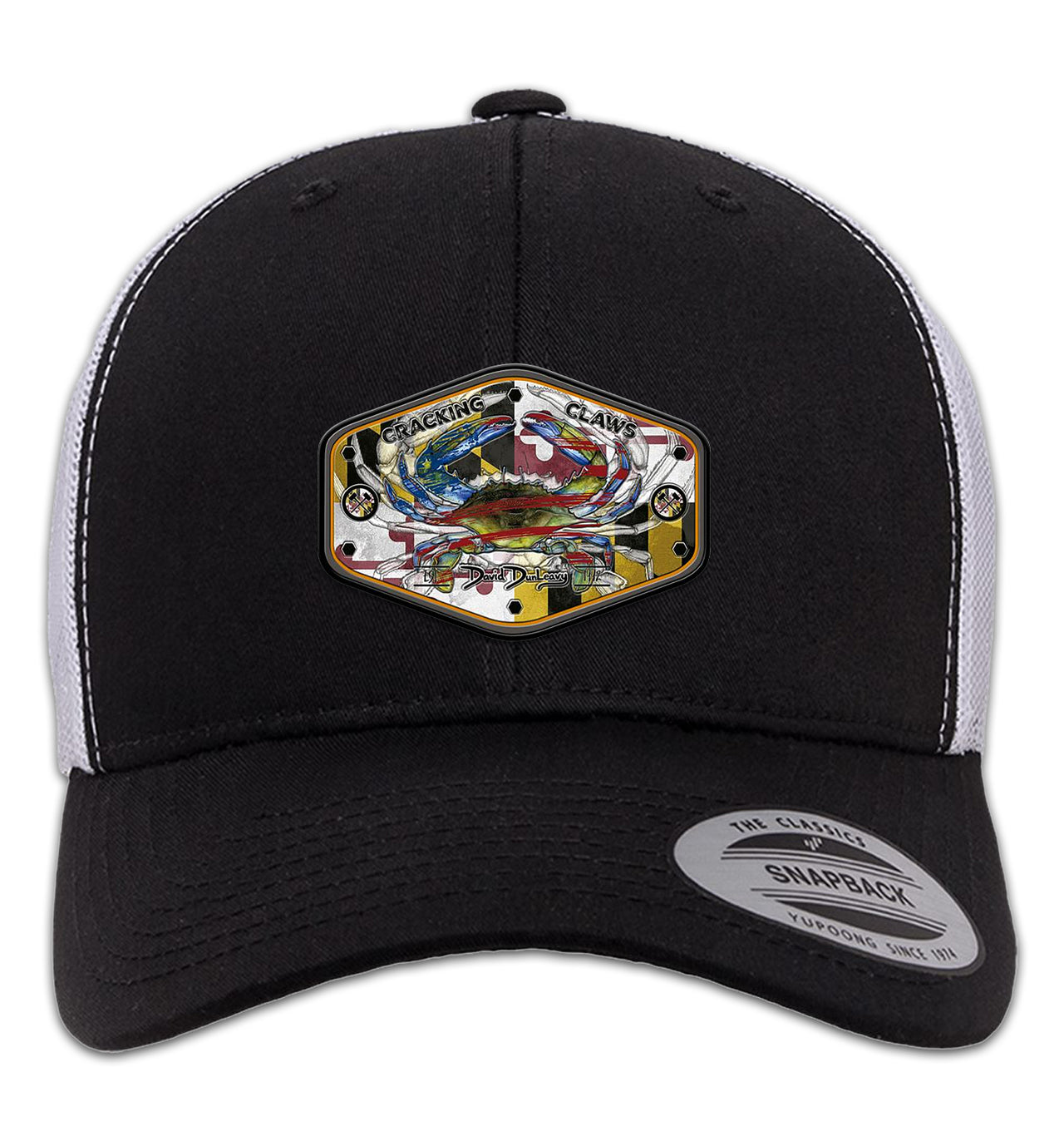 Maryland Ameri Blue Crab 6 Panel Trucker Snap Back Black White Hat