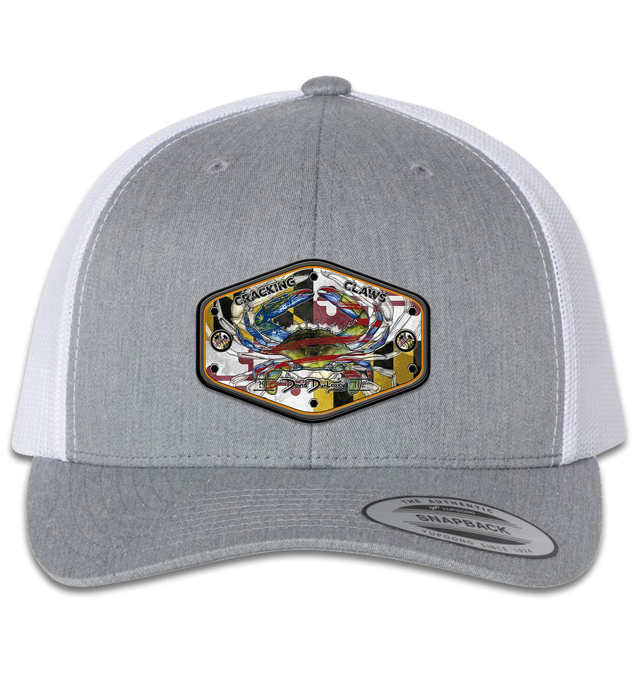Maryland Ameri Blue Crab 6 Panel Trucker Snap Back Heather Grey White Hat
