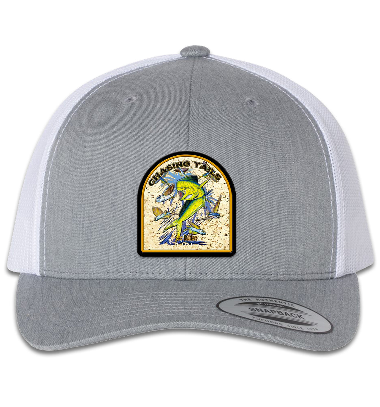 Chasing Tails Mahi 6 Panel Trucker Snapback Heather Grey White Hat
